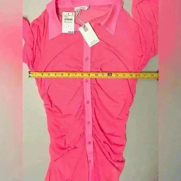 NWT Good American Ruched Long Sleeve Minidress / Coverup Knockout Pink Sz 3 (L) - Picture 5 of 9